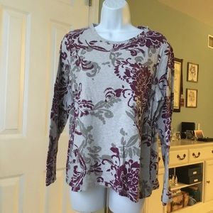 Long Sleeve Cotton Top in Purple/Gray